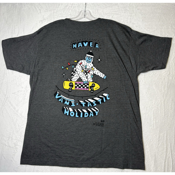 Vans SASQUATCH T Shirt Happy Holidays Van Doren Collection Christmas Sz XL GREY - Picture 4 of 9